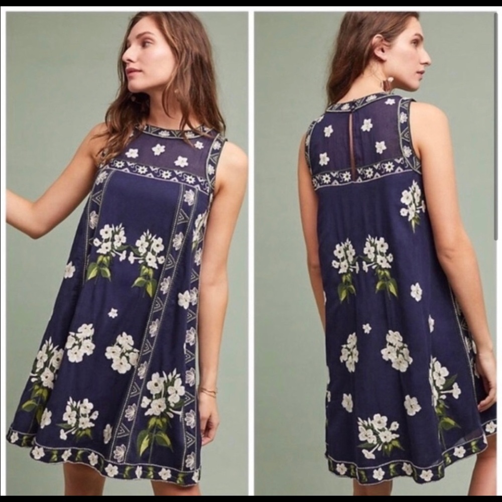 Maeve Anthropologie Embroidered Rosa Swing Dress